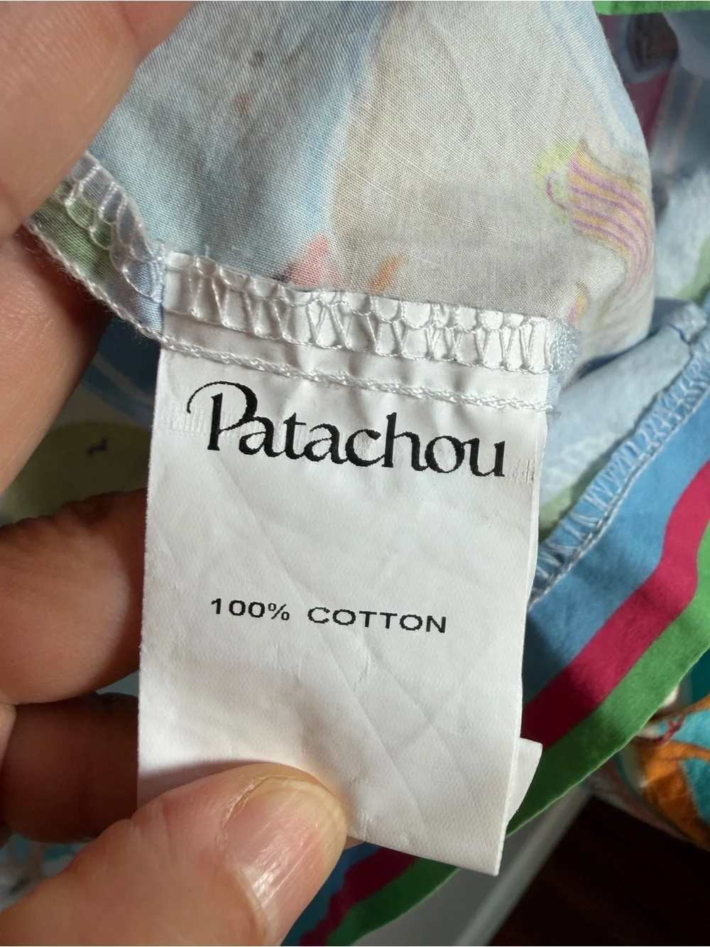 Patachou Girls Blue Postcard Beach Print Dress Size 8Y Cotton Peter Pan Collar
